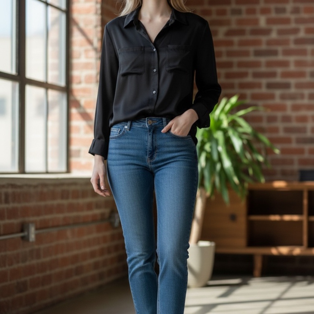 INC International Concepts Black Blouse